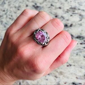 PLATINUM BONDED STERLING SILVER PINK GENUINE CUBIC ZIRCONIA BASKETWEAVE …